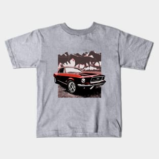 Red 1968 Ford Mustang with Horses Kids T-Shirt